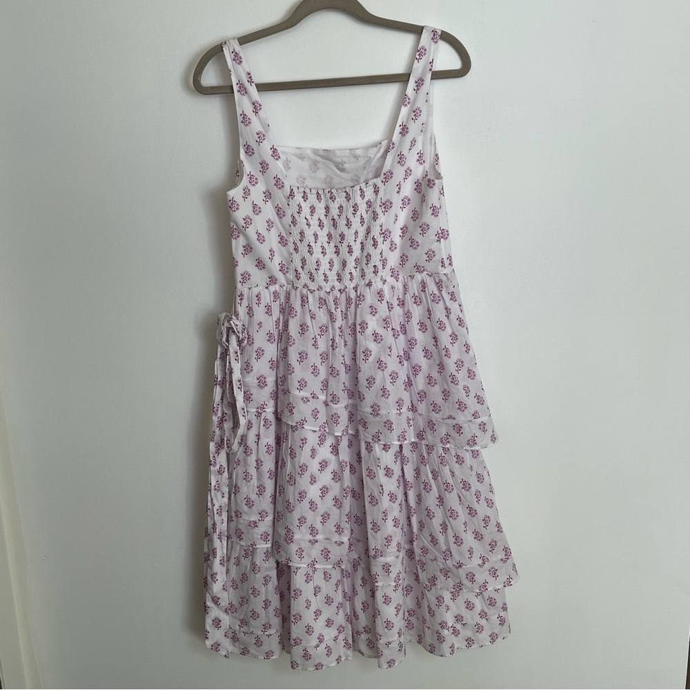 J. Crew Lavender Cotton Sz12 Asymmetrical Floral Ruffles Tiered Dress Cotton NWT - Picture 4 of 17